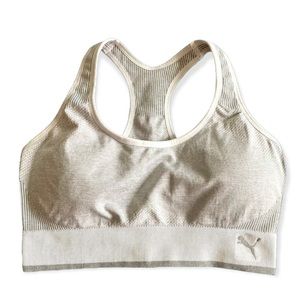 Women’s Puma (sz L) grey & white, medium to high support, seamless sports bra